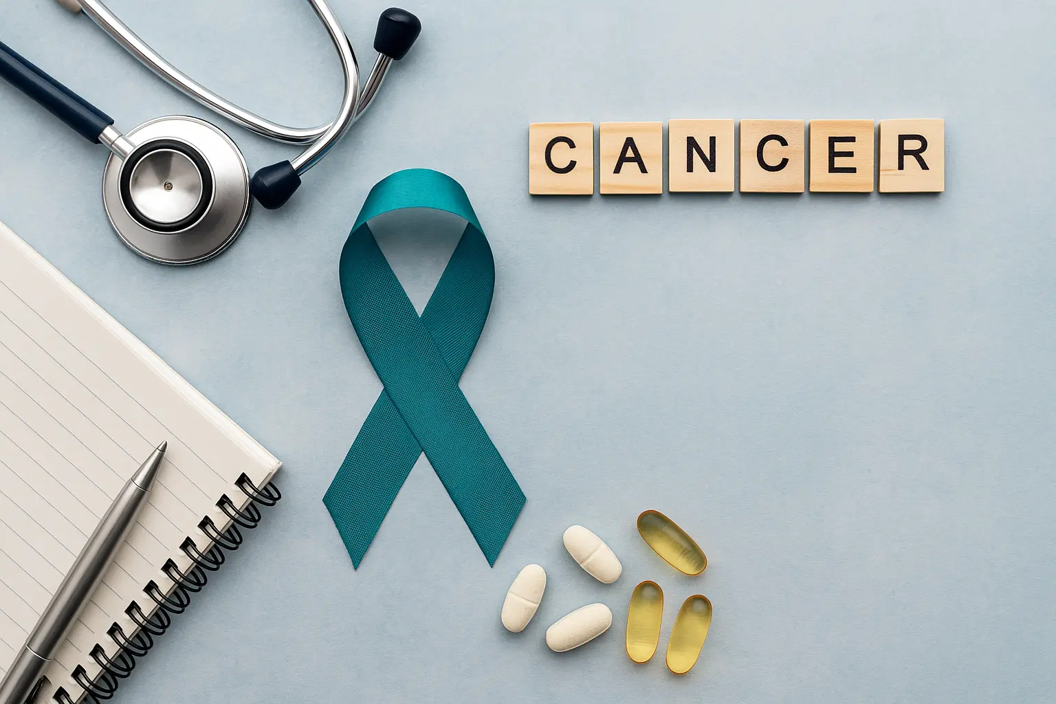 がんと終活をテーマに、医療・予防・心のケアを象徴するイメージ